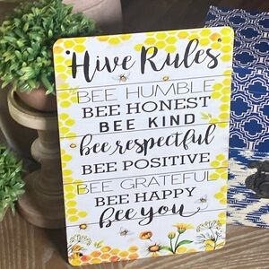 NEW! Cottage Farmhouse Honey Bumble Bee Beehive Rules Metal Sign